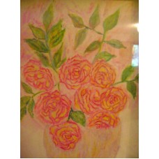 Maison Huit Huile sur toile, Folk / Art Naïf by Armen -  painted rose in a vase - variation