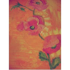 Maison Huit Huile sur toile, Folk / Art Naïf by Armen -  painted poppies - variation - 